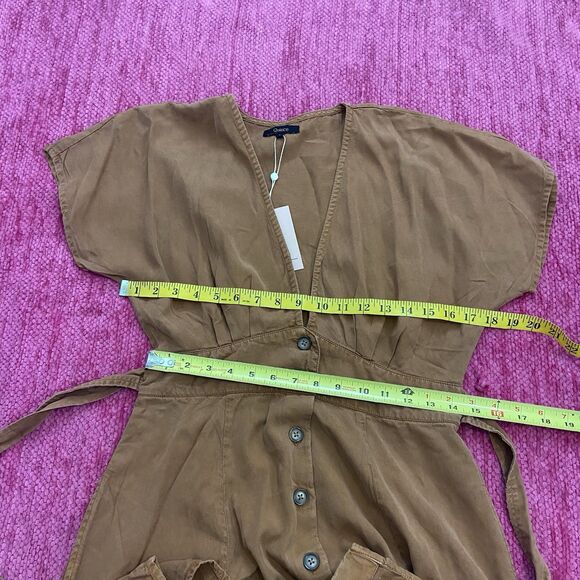 Quince Vintage Wash Tencel Button Front Tie Back Dress Terracotta Size Small - Picture 10 of 13